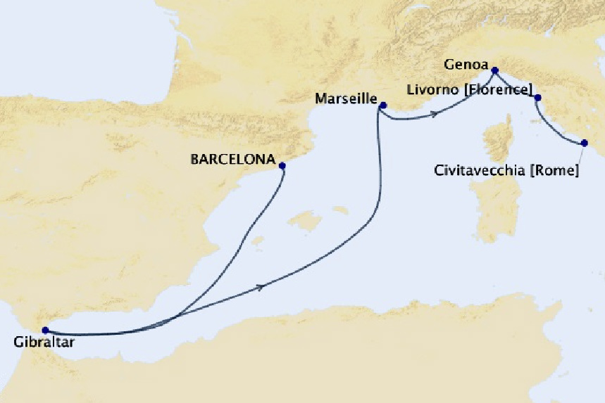 Map for 7 Night Mediterranean Cruise
