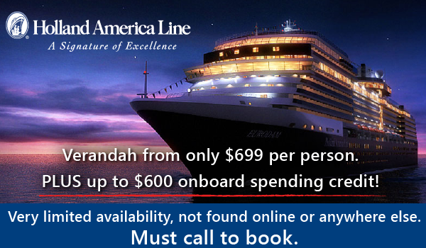 Holland America - call only deal plus obc